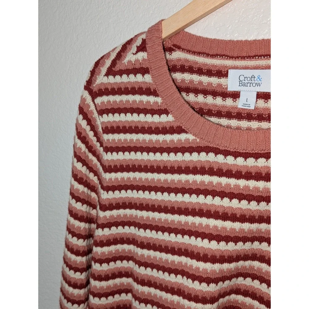 Croft & Barrow Womens Large Pink Striped Crew Neck‎ Sweater